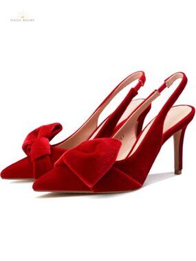 Women's Bow Slingback Pumps Pointed Toe Stiletto Heels